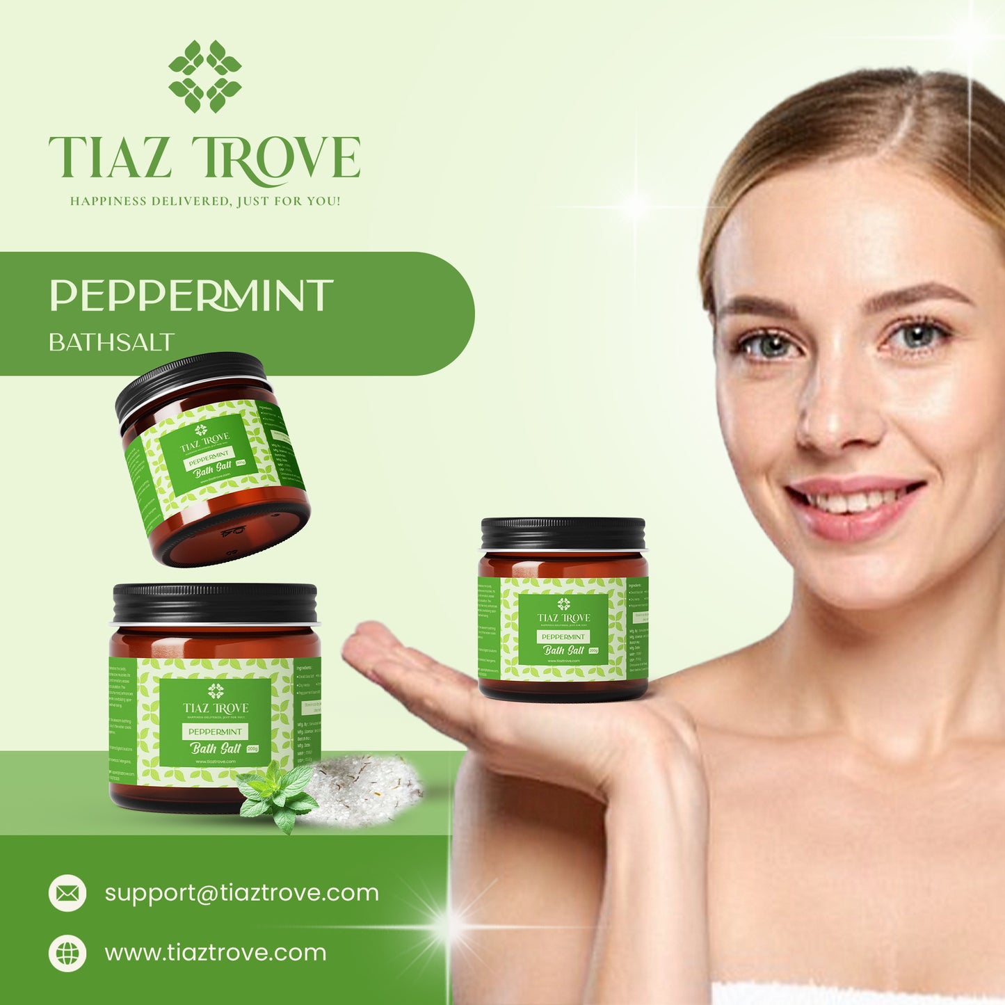 Handmade Peppermint Bath Salt | Cooling Aromatherapy Soak | Muscle Relaxation & Refreshing Spa Experience | TiazTrove