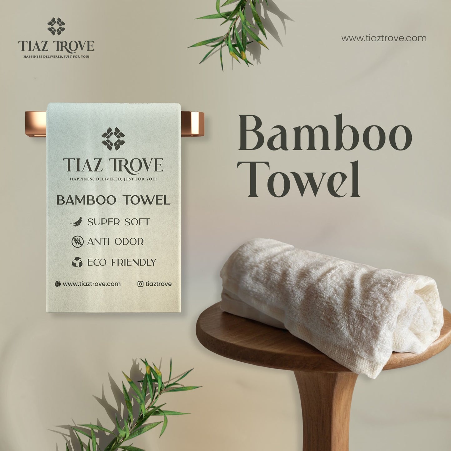 Bamboo Cotton Hand Towel (450 GSM) | Ultra-Soft, Quick Dry & Super Absorbent | TiazTrove