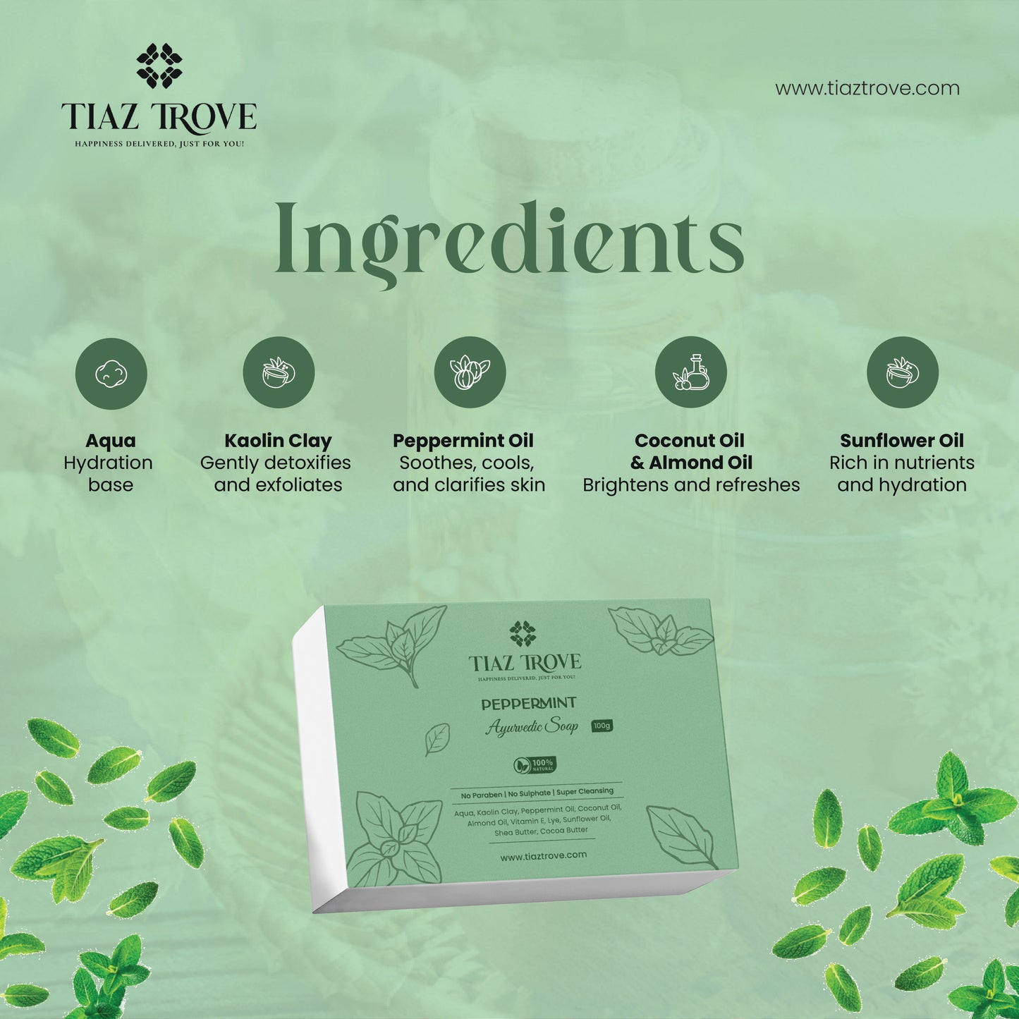 Handmade Peppermint Soap | Cooling, Refreshing & Energizing Cleanse | TiazTrove Skincare