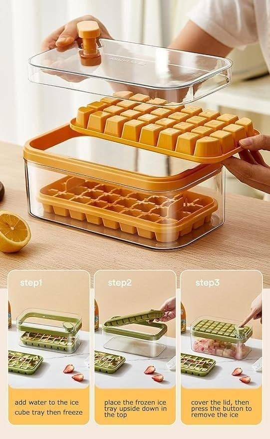 Silicone 2 Layer Ice Cube Trays With Storage Box & Ice Scoop