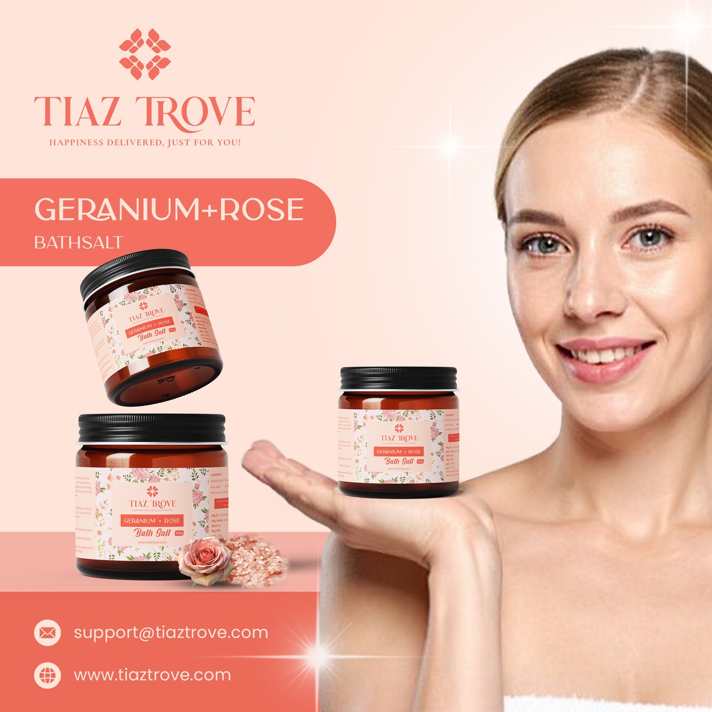 Handmade Geranium & Rose Bath Salt | Relaxing Aromatherapy Soak | Natural Skin Rejuvenation | TiazTrove