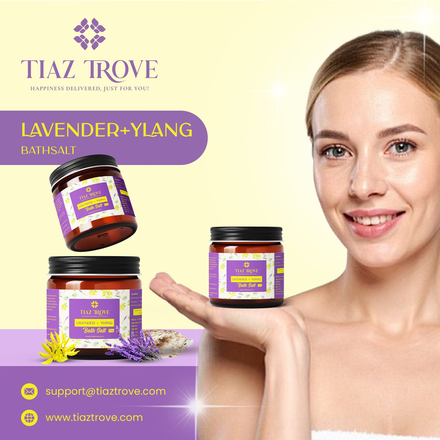 Handmade Lavender & Ylang Bath Salt | Calming Aromatherapy | Stress Relief & Skin Nourishment | TiazTrove