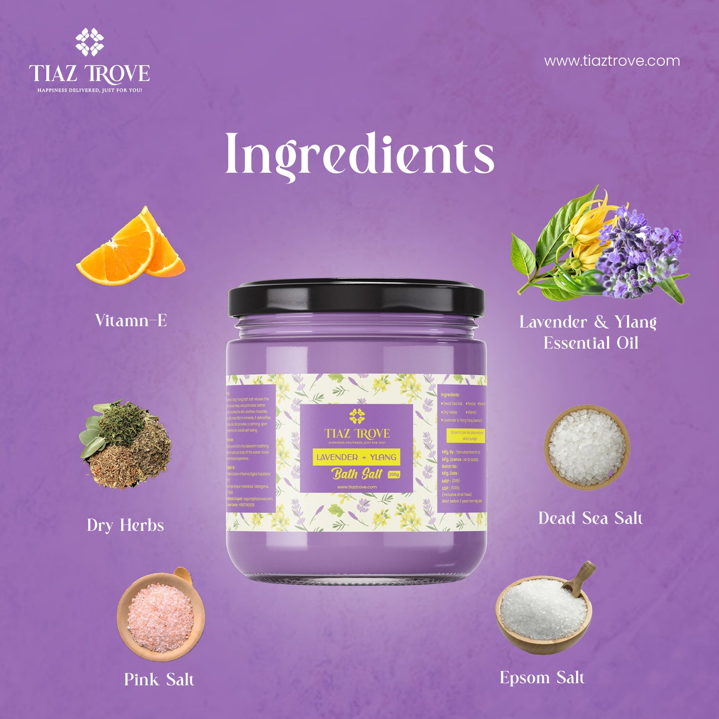 Handmade Lavender & Ylang Bath Salt | Calming Aromatherapy | Stress Relief & Skin Nourishment | TiazTrove