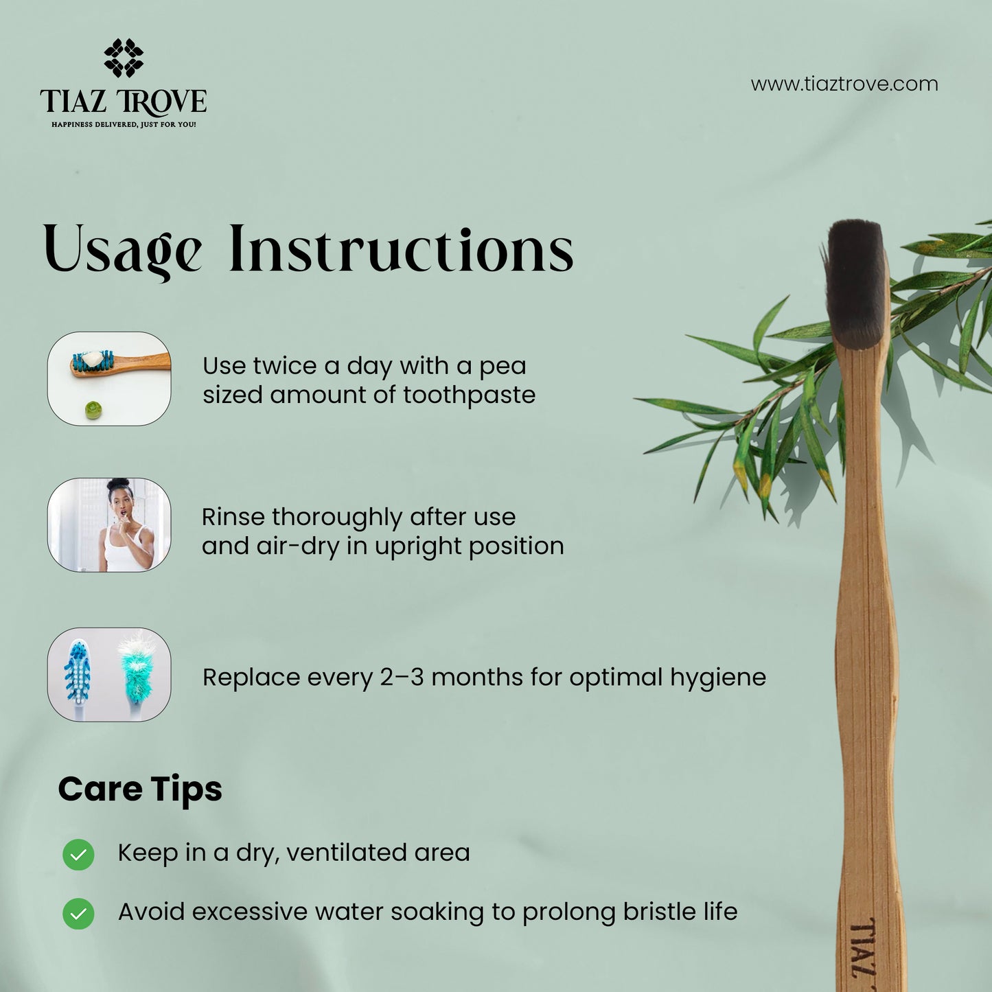 Bamboo Toothbrush (Charcoal & White) | Nano Bristles for Gentle, Deep Clean | TiazTrove