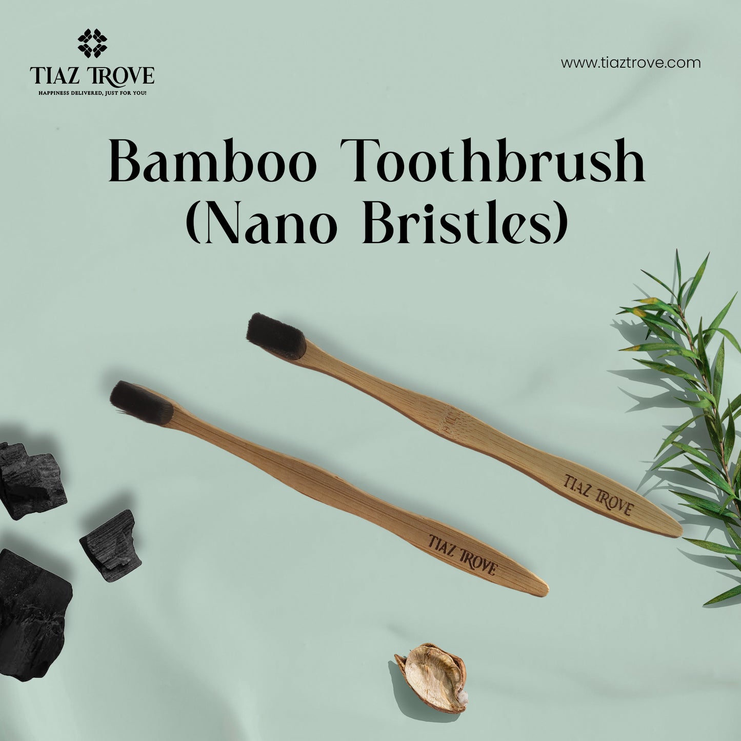 Bamboo Toothbrush (Charcoal & White) | Nano Bristles for Gentle, Deep Clean | TiazTrove