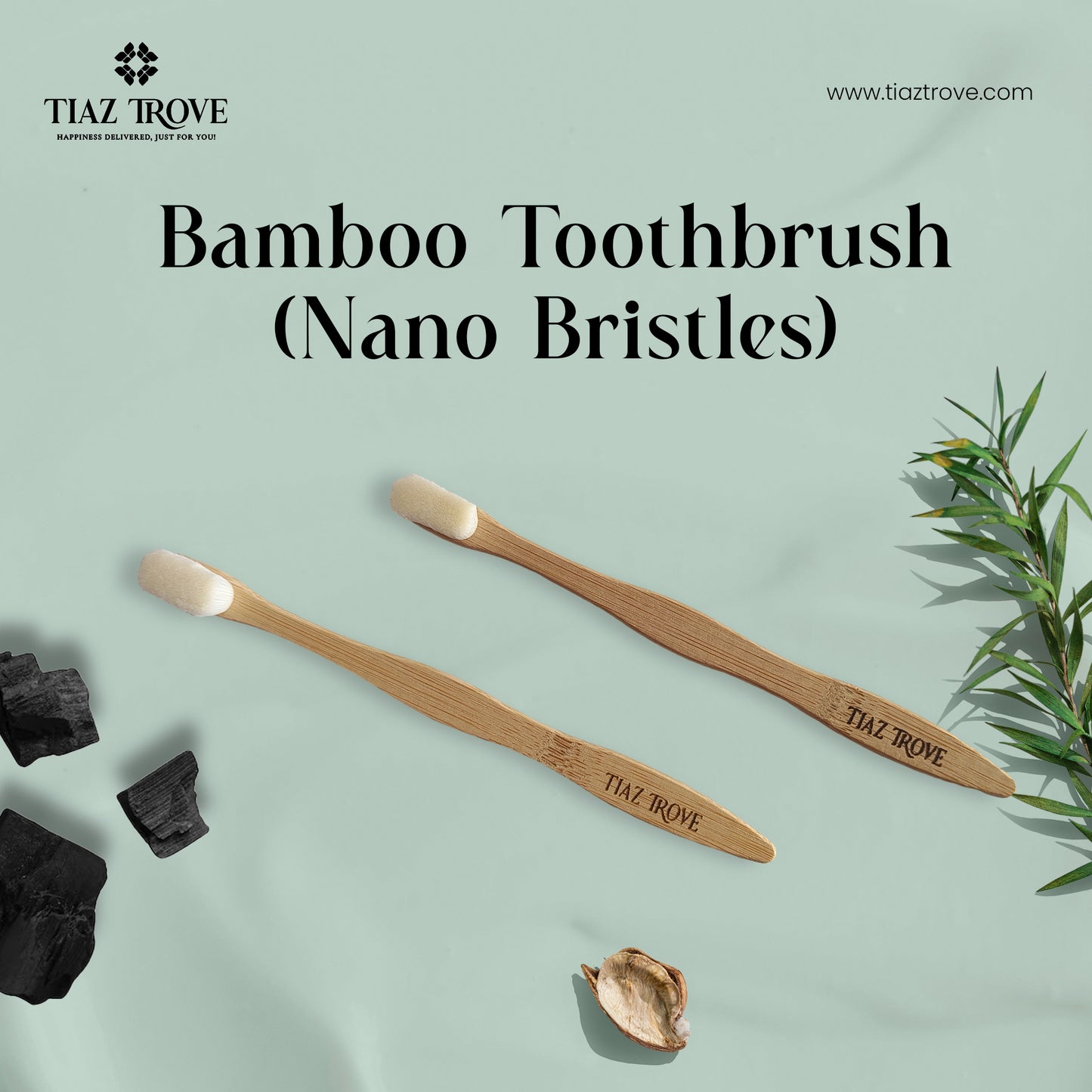 Bamboo Toothbrush (Charcoal & White) | Nano Bristles for Gentle, Deep Clean | TiazTrove