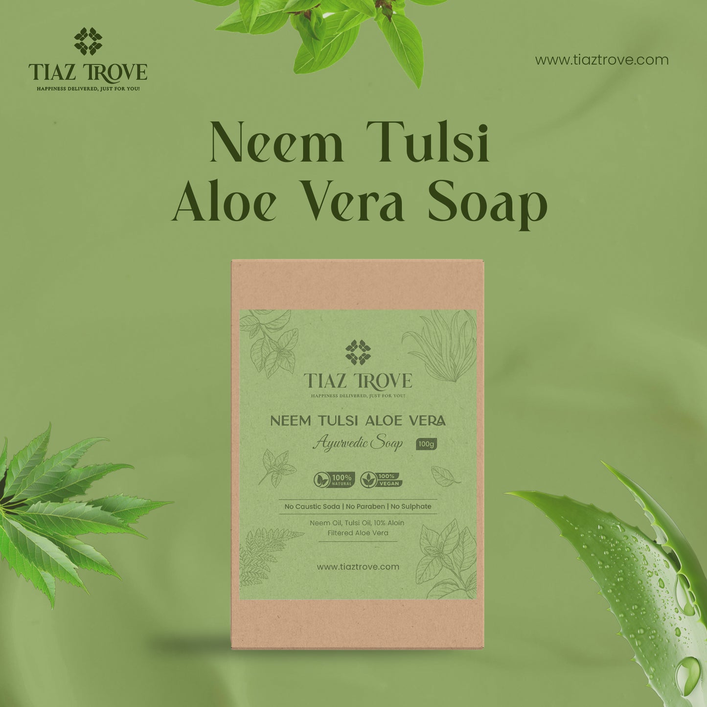 Handmade Neem Tulsi Aloe Vera Soap | Anti-Acne & Herbal Skin Purifier | TiazTrove Skincare
