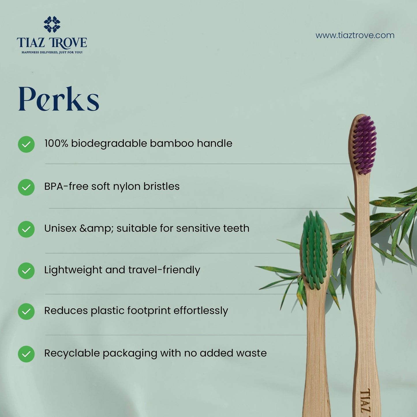 Nova Bamboo Toothbrush | Pack of 5 | Eco-Friendly Oral Care with Soft Bristles | TiazTrove