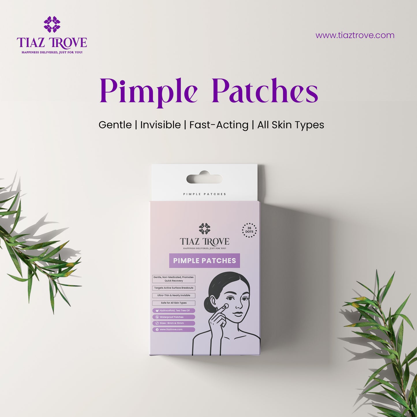 TiazTrove Pimple Patches | Invisible Hydrocolloid Acne Dots with Tea Tree – 36 Dots