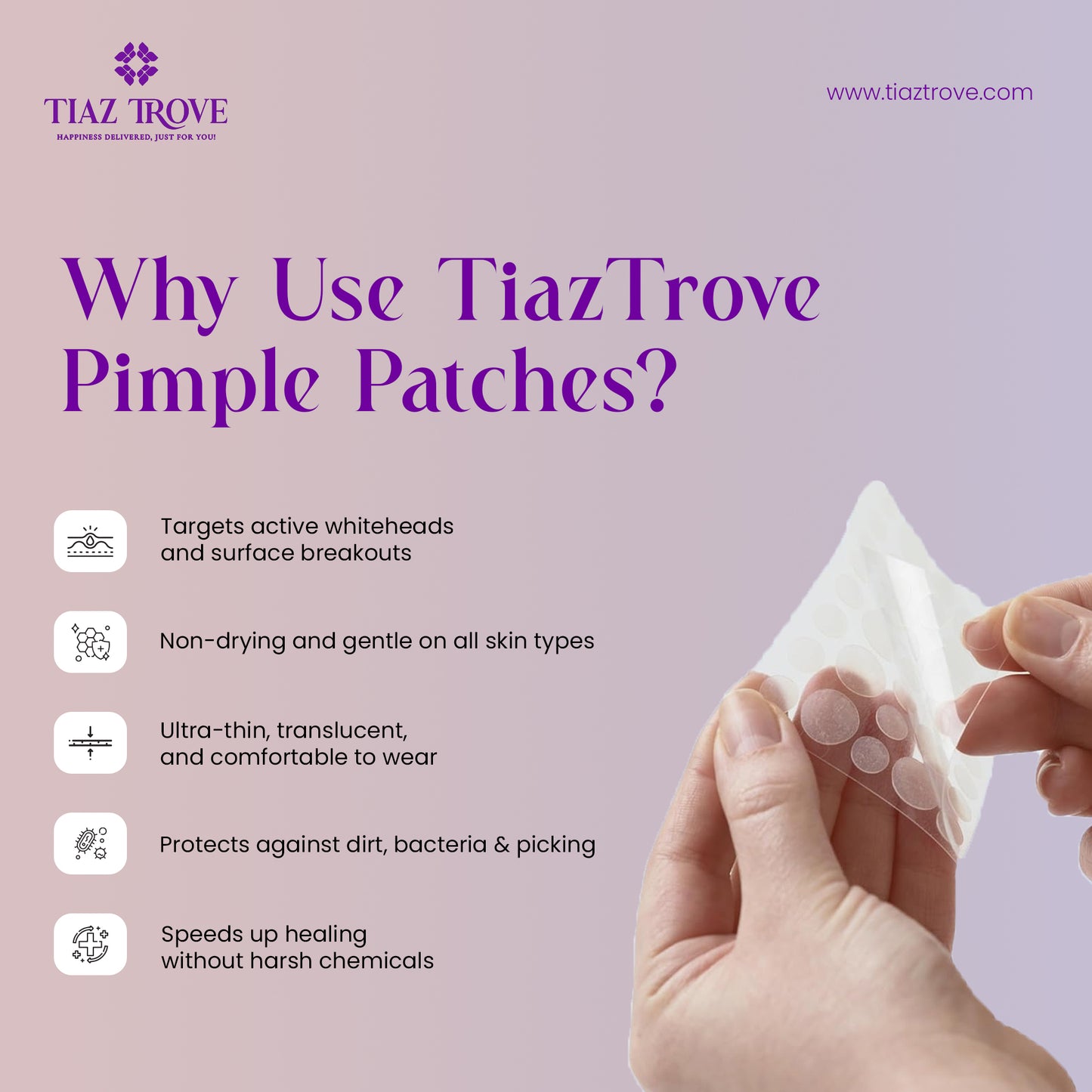 TiazTrove Pimple Patches | Invisible Hydrocolloid Acne Dots with Tea Tree – 36 Dots
