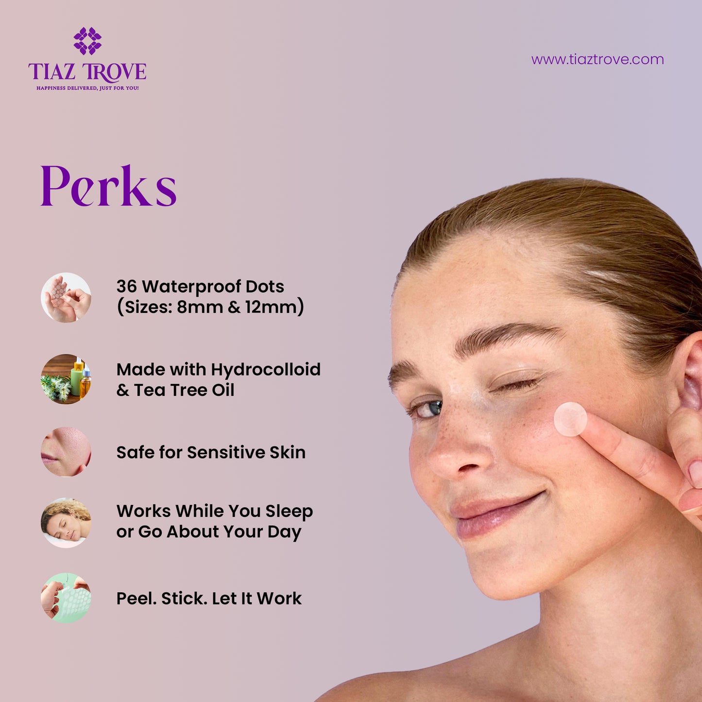 TiazTrove Pimple Patches | Invisible Hydrocolloid Acne Dots with Tea Tree – 36 Dots