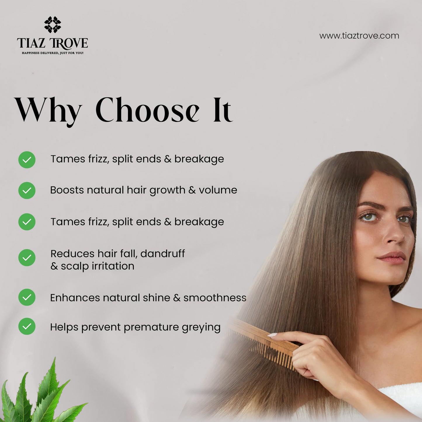 Regular Neem Wood Comb | Anti-Dandruff & Scalp Nourishing Haircare | TiazTrove