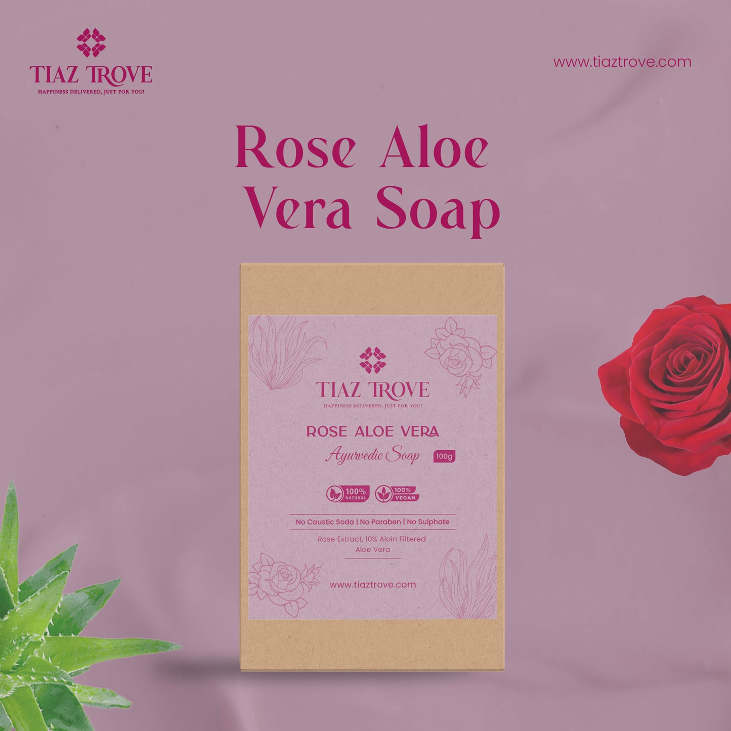 Handmade Rose Aloe Vera Soap | Hydrating & Glow-Enhancing Skin | TiazTrove Skincare