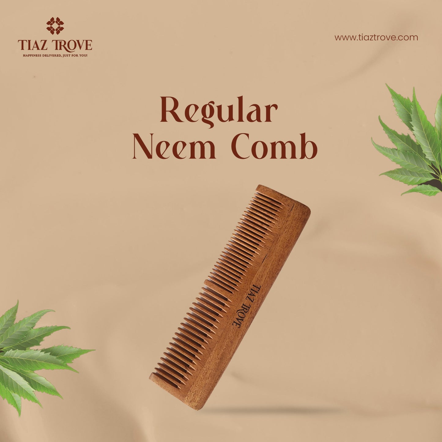 Regular Neem Wood Comb | Anti-Dandruff & Scalp Nourishing Haircare | TiazTrove