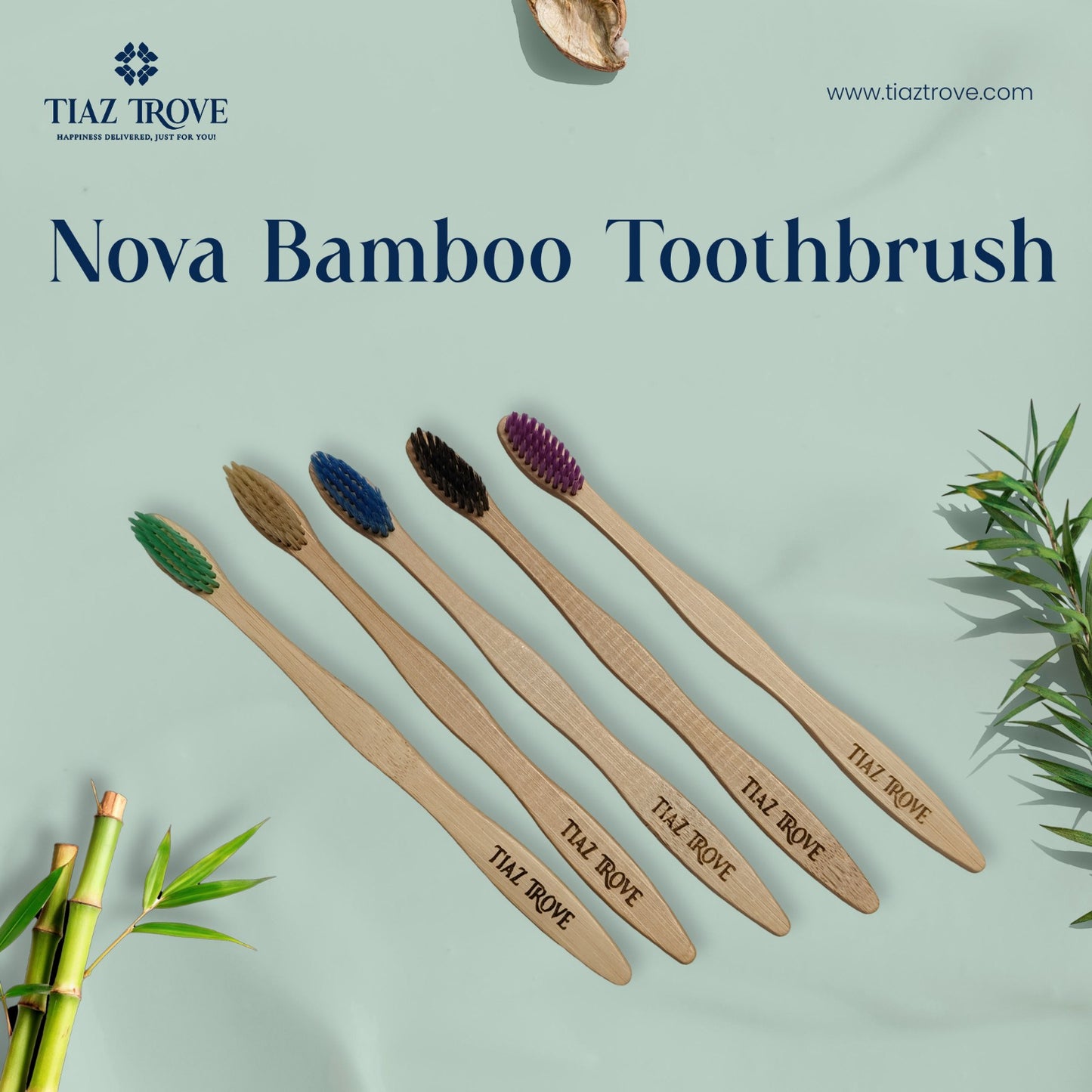 Nova Bamboo Toothbrush | Pack of 5 | Eco-Friendly Oral Care with Soft Bristles | TiazTrove
