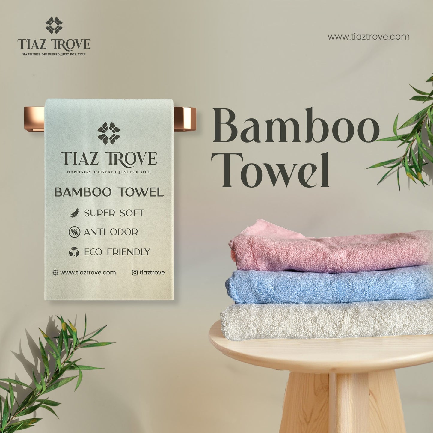 Bamboo Cotton Hand Towel (450 GSM) | Ultra-Soft, Quick Dry & Super Absorbent | TiazTrove