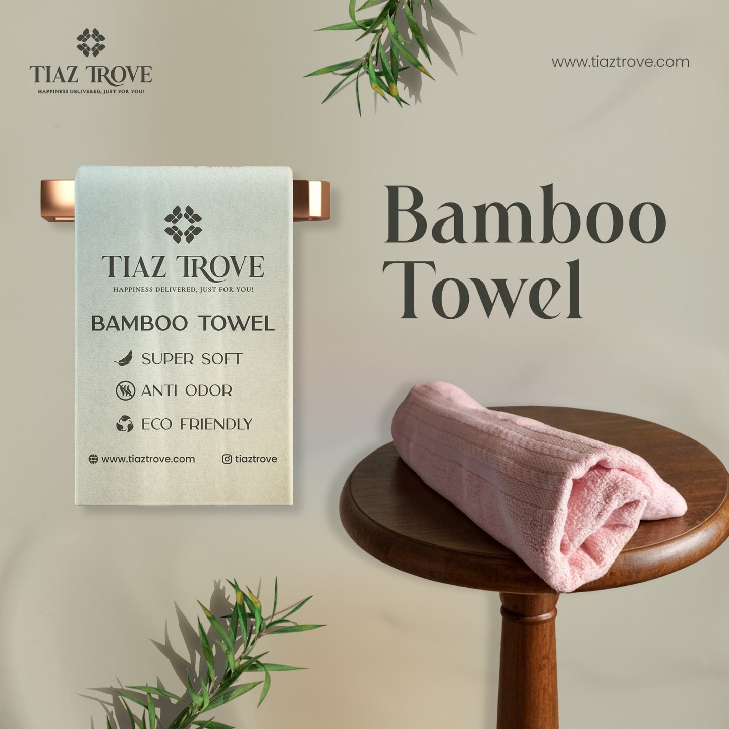 Bamboo Cotton Hand Towel (450 GSM) | Ultra-Soft, Quick Dry & Super Absorbent | TiazTrove