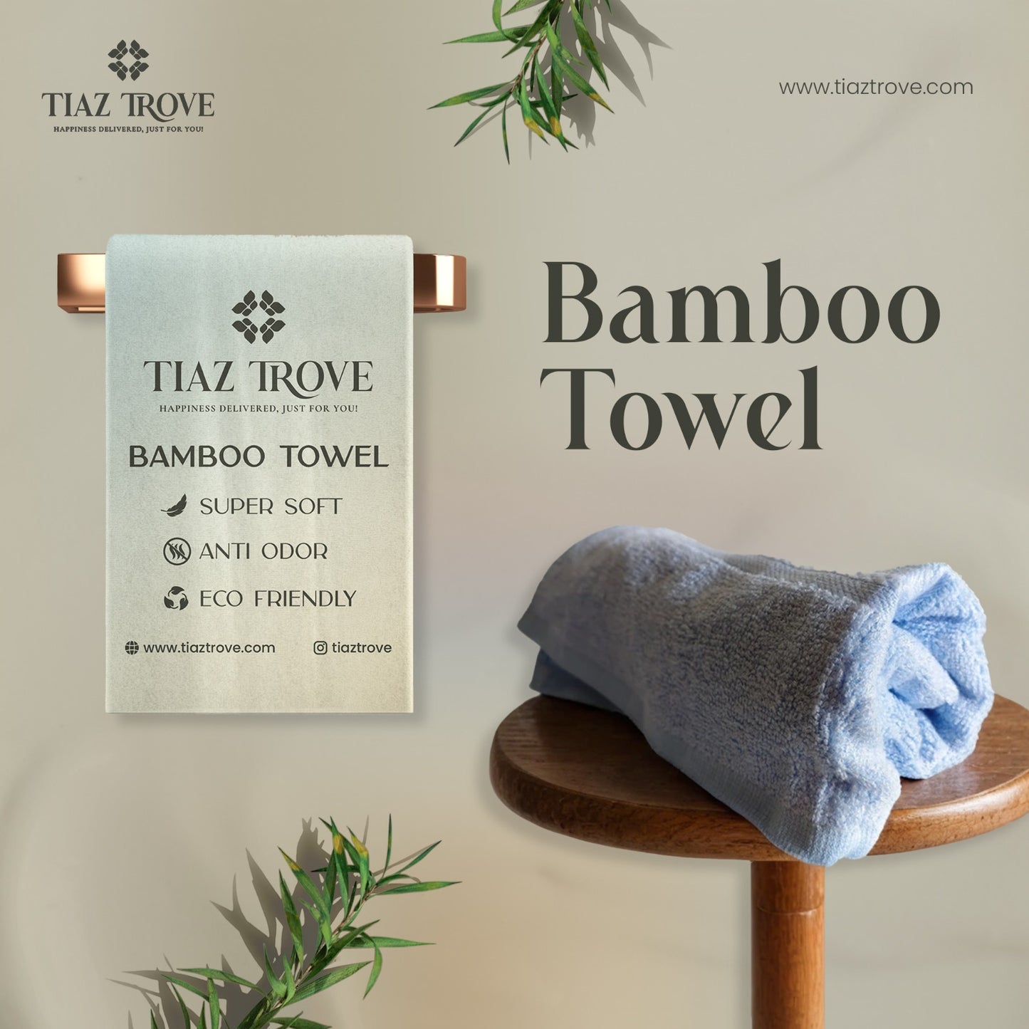 Bamboo Cotton Hand Towel (450 GSM) | Ultra-Soft, Quick Dry & Super Absorbent | TiazTrove
