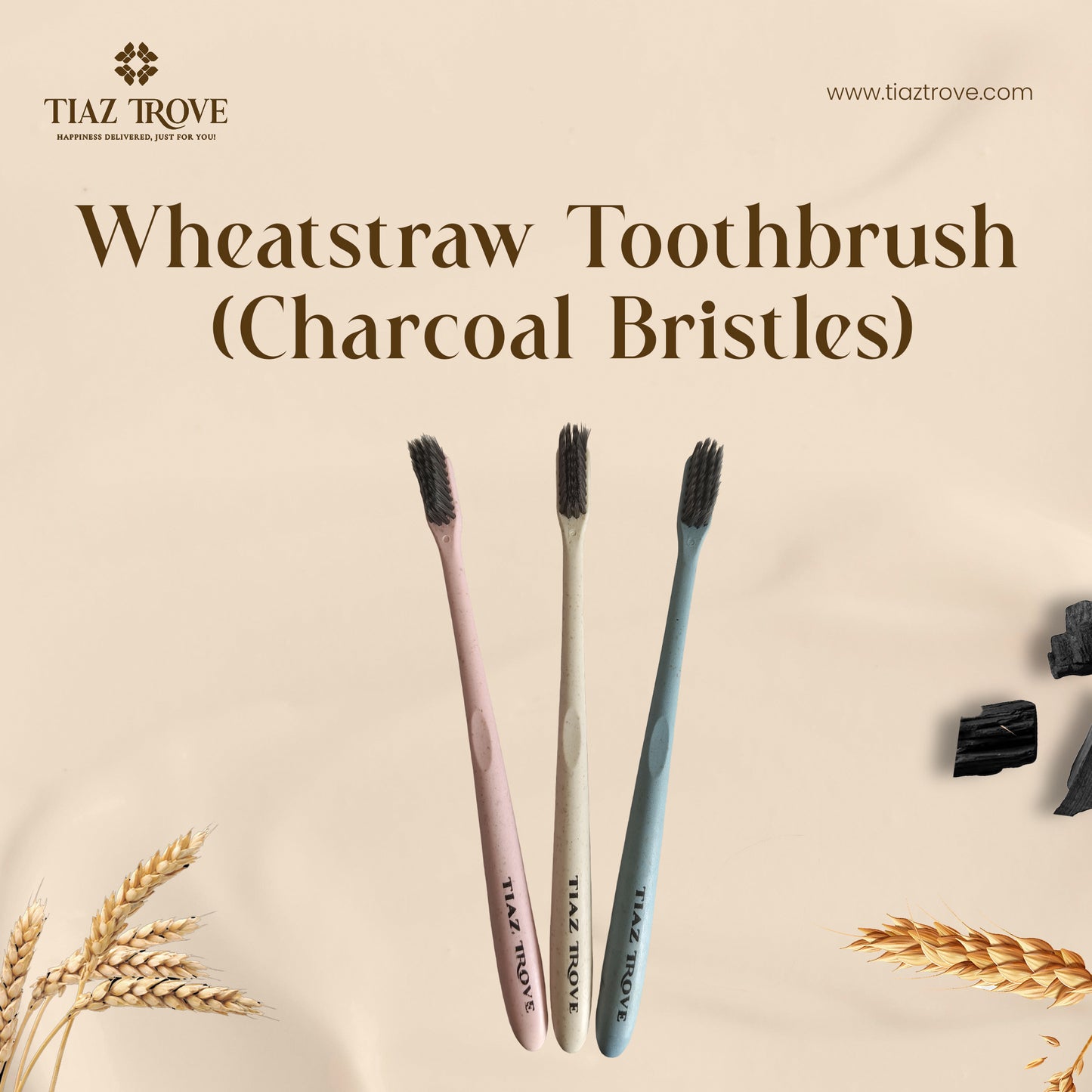 Wheatstraw Toothbrush (Charcoal Bristles) | Eco-Friendly & Deep Cleaning Oral Care | TiazTrove