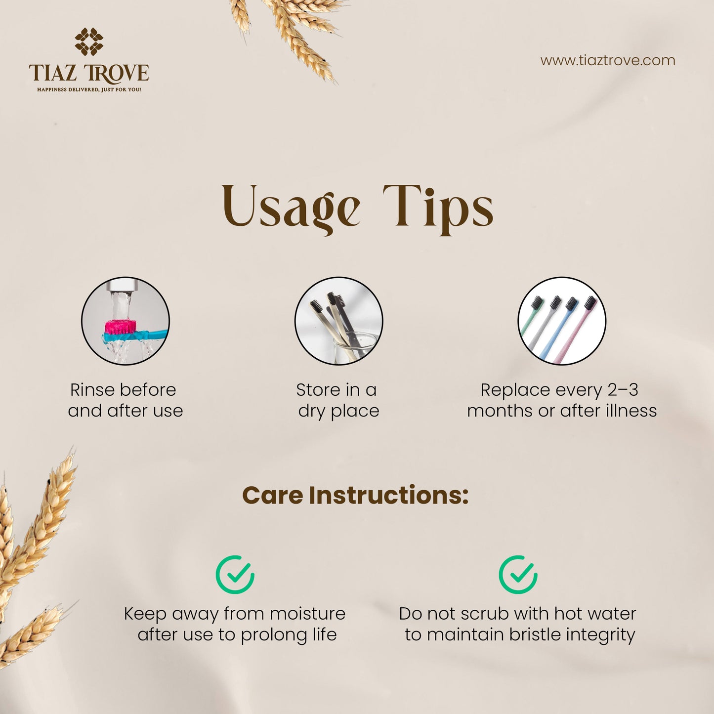 Wheatstraw Toothbrush (Charcoal Bristles) | Eco-Friendly & Deep Cleaning Oral Care | TiazTrove